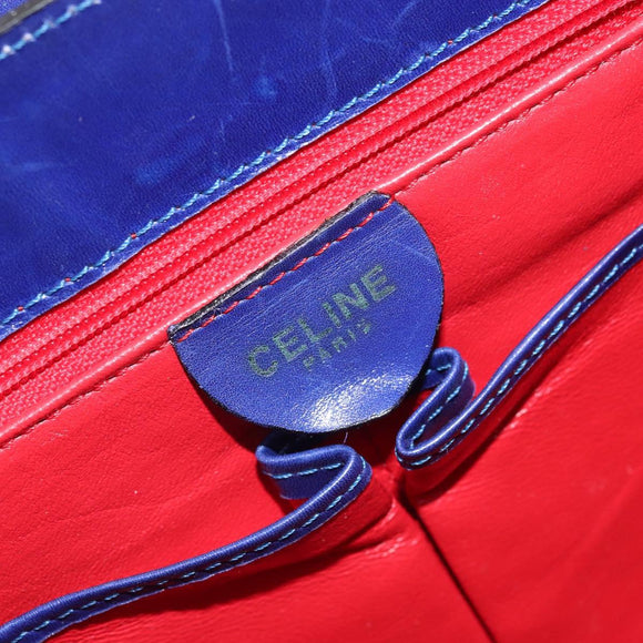 CELINE Hand Bag Leather Blue Gold Auth 171994