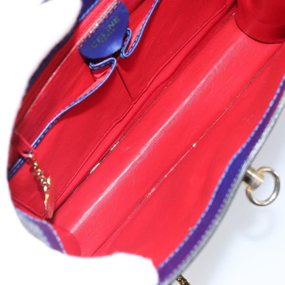 CELINE Hand Bag Leather Blue Gold Auth 171994