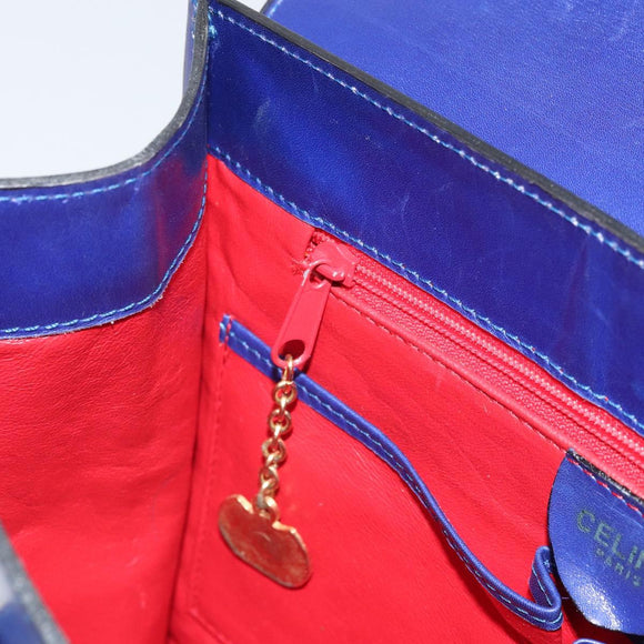 CELINE Hand Bag Leather Blue Gold Auth 171994