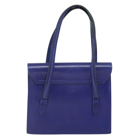 CELINE Hand Bag Leather Blue Gold Auth 171994