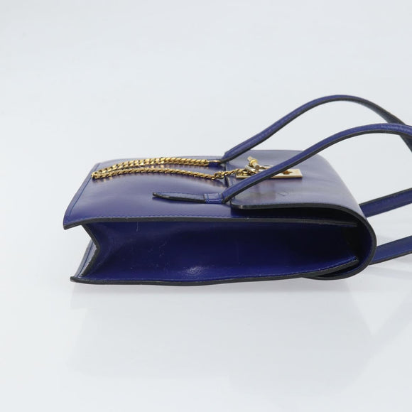 CELINE Hand Bag Leather Blue Gold Auth 171994