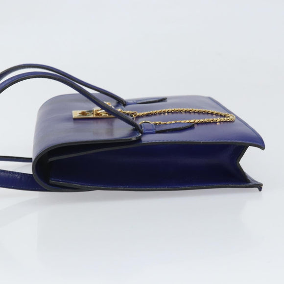 CELINE Hand Bag Leather Blue Gold Auth 171994