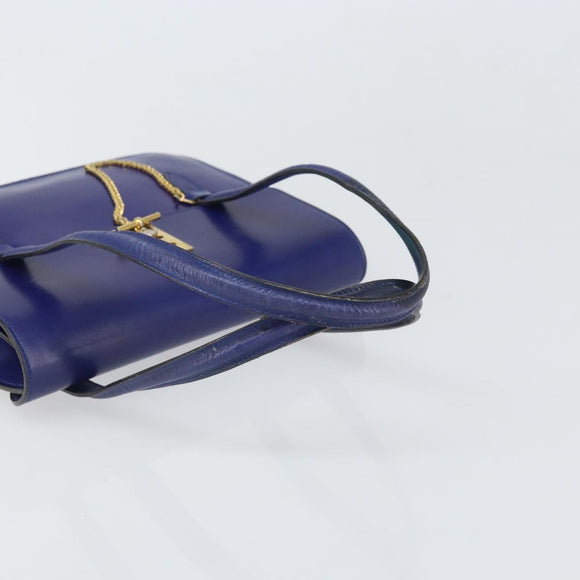 CELINE Hand Bag Leather Blue Gold Auth 171994