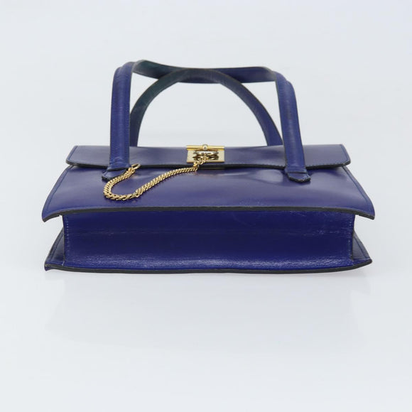 CELINE Hand Bag Leather Blue Gold Auth 171994