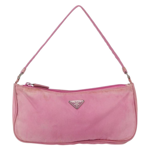 PRADA Accessory Pouch Nylon Pink Silver Auth 171998