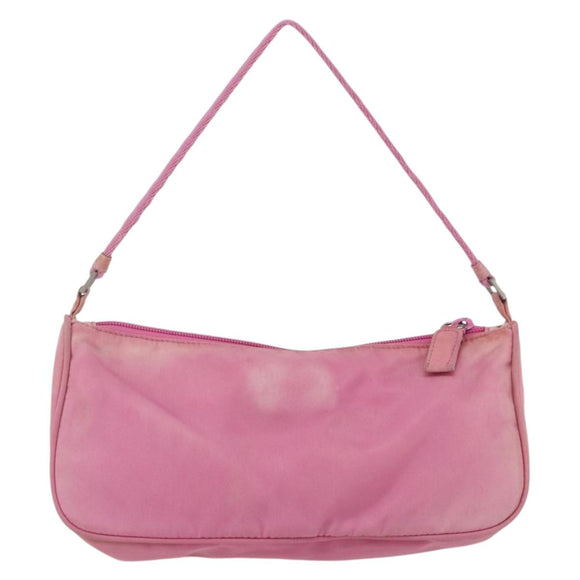 PRADA Accessory Pouch Nylon Pink Silver Auth 171998