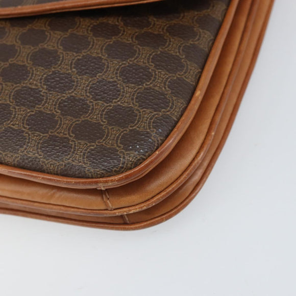 CELINE Macadam Canvas Shoulder Bag PVC Leather Brown Gold Auth 172001