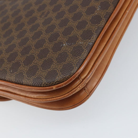 CELINE Macadam Canvas Shoulder Bag PVC Leather Brown Gold Auth 172001