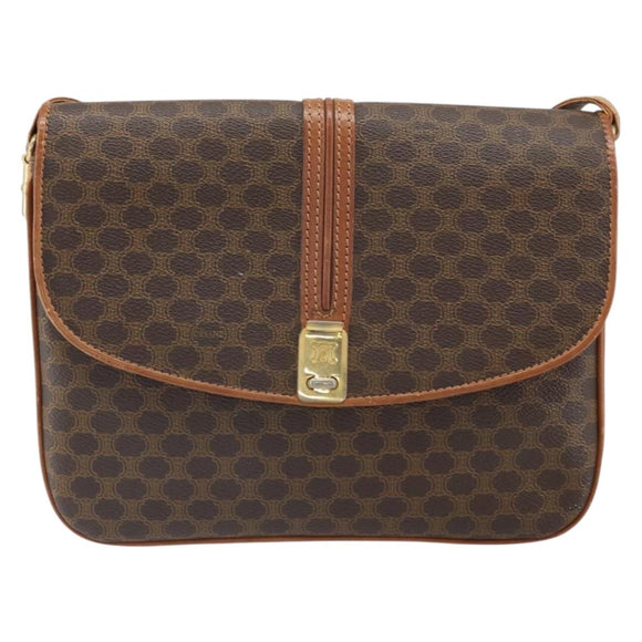 CELINE Macadam Canvas Shoulder Bag PVC Leather Brown Gold Auth 172001