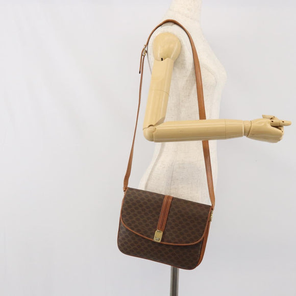 CELINE Macadam Canvas Shoulder Bag PVC Leather Brown Gold Auth 172001
