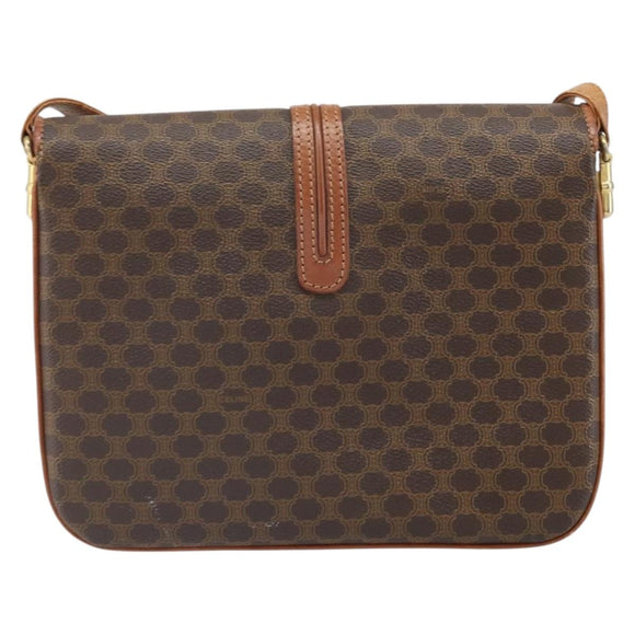 CELINE Macadam Canvas Shoulder Bag PVC Leather Brown Gold Auth 172001