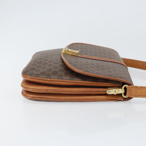 CELINE Macadam Canvas Shoulder Bag PVC Leather Brown Gold Auth 172001