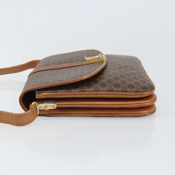 CELINE Macadam Canvas Shoulder Bag PVC Leather Brown Gold Auth 172001