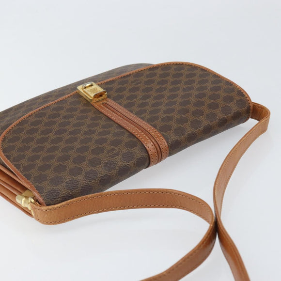 CELINE Macadam Canvas Shoulder Bag PVC Leather Brown Gold Auth 172001