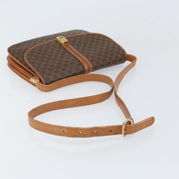 CELINE Macadam Canvas Shoulder Bag PVC Leather Brown Gold Auth 172001