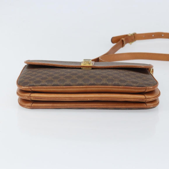 CELINE Macadam Canvas Shoulder Bag PVC Leather Brown Gold Auth 172001