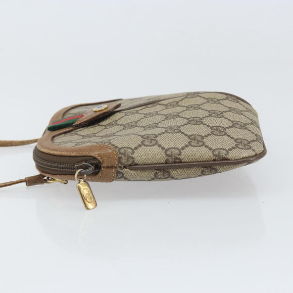 GUCCI GG Supreme Web Sherry Line Bag PVC Beige Gold 68 02 047 Auth 172006