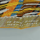 HERMES Carre 90 Scarf ""LE CHAT CARRE"" Silk Beige Auth 172015SAM-11