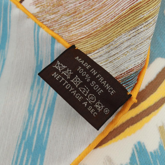 HERMES Carre 90 Scarf ""LE CHAT CARRE"" Silk Beige Auth 172015SAM