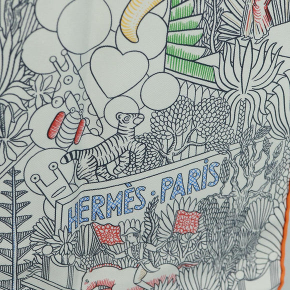 HERMES Carre 90 Scarf ""Animapolis"" Silk White Auth 172016SAM