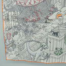 HERMES Carre 90 Scarf ""Animapolis"" Silk White Auth 172016SAM-8