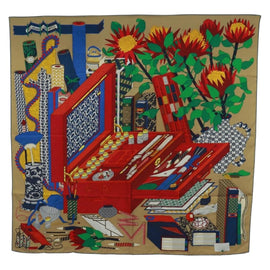 HERMES Carre 90 Scarf ""Les tresors d'un Artiste"" Silk Multicolor Auth 172017M