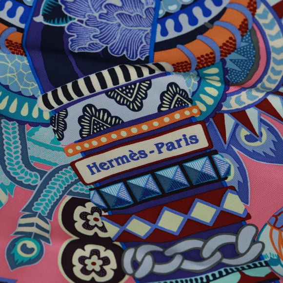 HERMES Carre 90 Scarf ""Duo Cosmique"" Silk Pink Auth 172020SAM