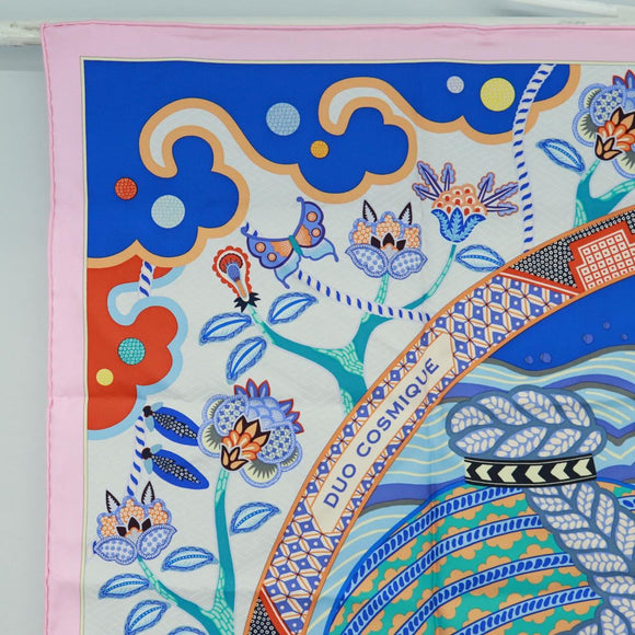 HERMES Carre 90 Scarf ""Duo Cosmique"" Silk Pink Auth 172020SAM