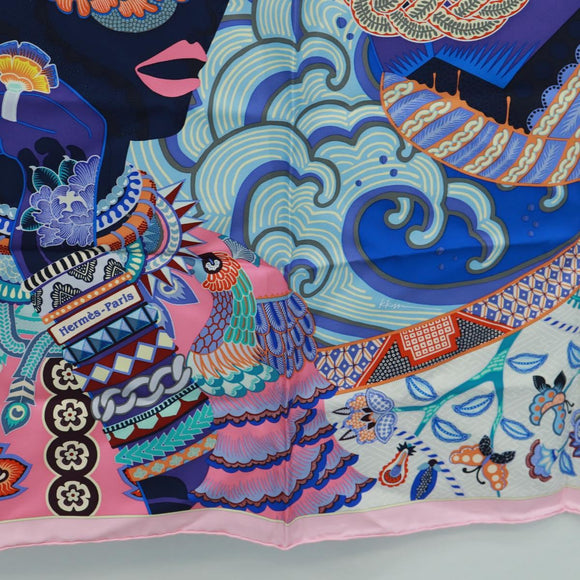 HERMES Carre 90 Scarf ""Duo Cosmique"" Silk Pink Auth 172020SAM
