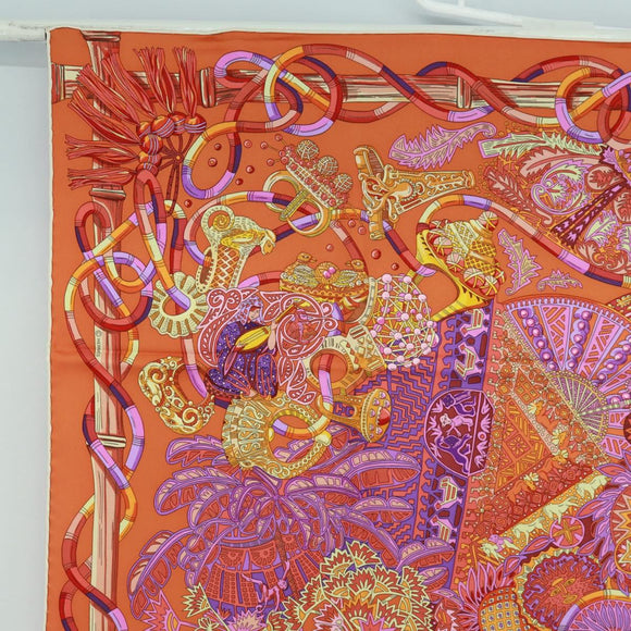 HERMES Carre 90 Scarf ""AU FIL DU CARRE"" Silk Orange Auth 172021M