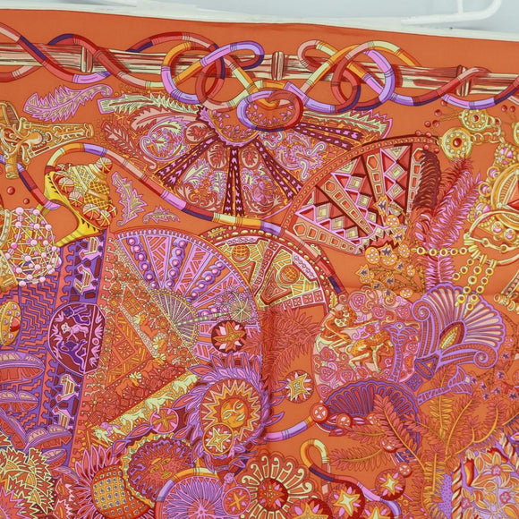 HERMES Carre 90 Scarf ""AU FIL DU CARRE"" Silk Orange Auth 172021M