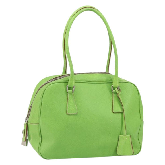 PRADA Hand Bag Leather Silver Light green Auth 172031