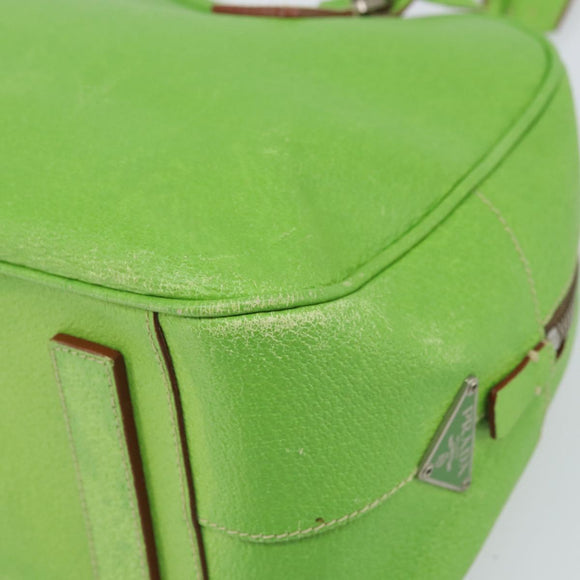 PRADA Hand Bag Leather Silver Light green Auth 172031