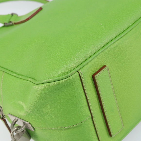 PRADA Hand Bag Leather Silver Light green Auth 172031