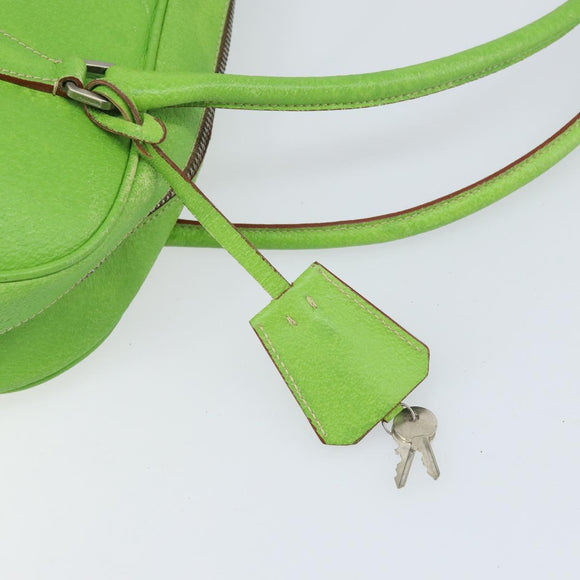 PRADA Hand Bag Leather Silver Light green Auth 172031