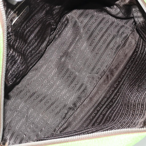 PRADA Hand Bag Leather Silver Light green Auth 172031