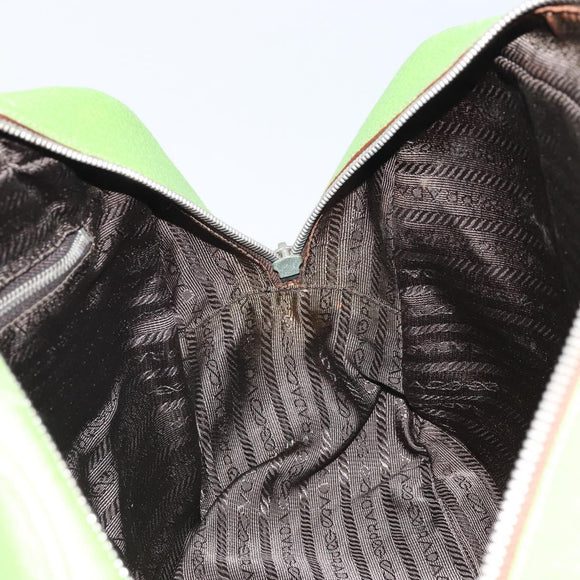 PRADA Hand Bag Leather Silver Light green Auth 172031