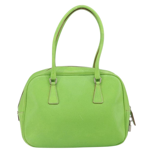 PRADA Hand Bag Leather Silver Light green Auth 172031