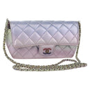 CHANEL Chain Shoulder Pouch Matelasse Leather Purple Silver CC Auth 172041SAM-1