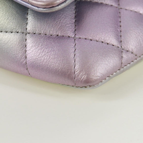 CHANEL Ketting Schouder Zakje Matelasse Leer Paars Zilveren CC Auth 172041SAM