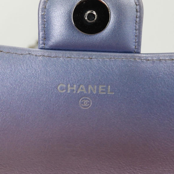CHANEL Chain Shoulder Pouch Matelasse Leather Purple Silver CC Auth 172041SAM