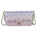CHANEL Chain Shoulder Pouch Matelasse Leather Purple Silver CC Auth 172041SAM-13