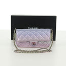 CHANEL Chain Shoulder Pouch Matelasse Leather Purple Silver CC Auth 172041SAM-12