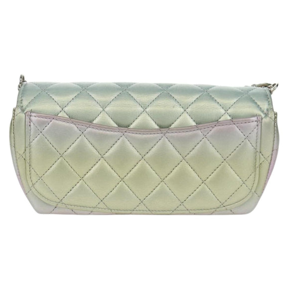 CHANEL Chain Shoulder Pouch Matelasse Leather Purple Silver CC Auth 172041SAM