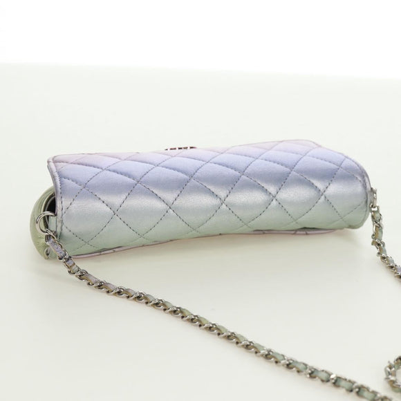 CHANEL Ketting Schouder Zakje Matelasse Leer Paars Zilveren CC Auth 172041SAM