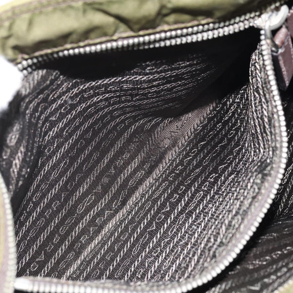 PRADA Shoulder Bag Nylon Khaki Silver Auth 172042