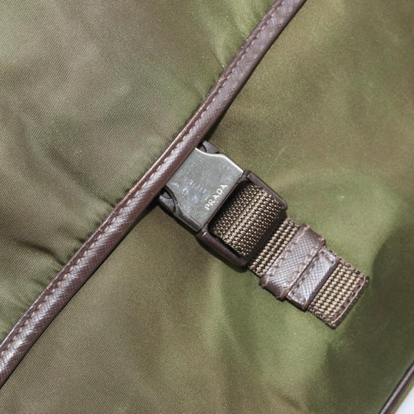 PRADA Shoulder Bag Nylon Khaki Silver Auth 172042