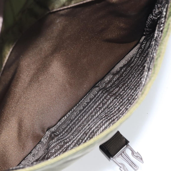 PRADA Shoulder Bag Nylon Khaki Silver Auth 172042