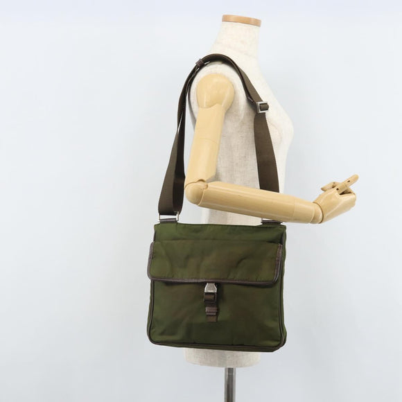 PRADA Shoulder Bag Nylon Khaki Silver Auth 172042