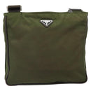 PRADA Shoulder Bag Nylon Khaki Silver Auth 172042-2